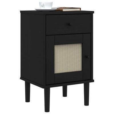 vidaXL Bedside Cabinet SENJA Rattan Look Black 15.7"x13.8"x25.6" Solid Wood Pine