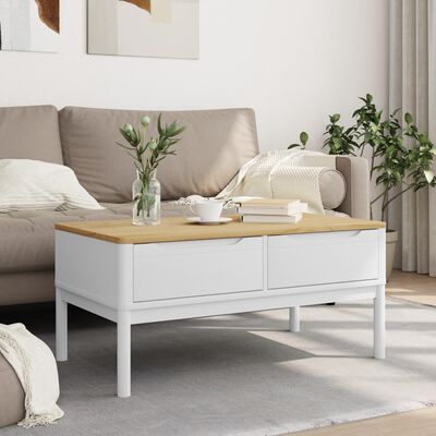 vidaXL Coffee Table FLORO White 39"x21.9"x17.7" Solid Pine Wood