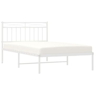 vidaXL Metal Bed Frame without Mattress with Headboard White 39.4"x78.7"