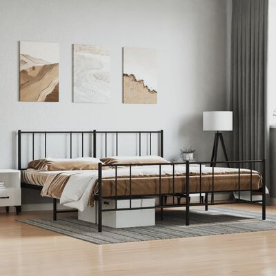 vidaXL Metal Bed Frame without Mattress with Footboard Black 76"x79.9"