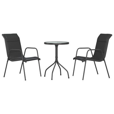 vidaXL 3 Piece Patio Dining Set Black Steel