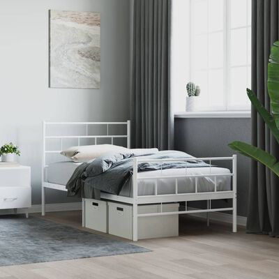 vidaXL Metal Bed Frame without Mattress with Footboard White 39.4"x74.8"