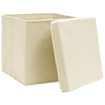 vidaXL Storage Boxes with Lid 4 pcs Cream 12.6"x12.6"x12.6" Fabric