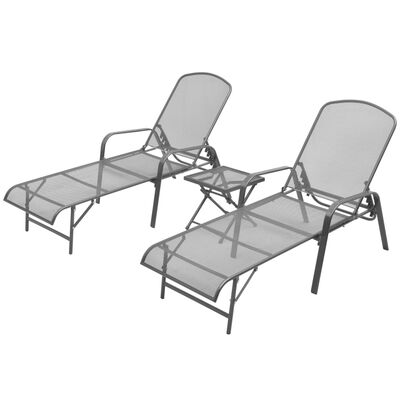 vidaXL Sun Loungers 2 pcs with Table Steel Anthracite