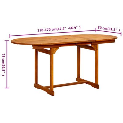 vidaXL Garden Dining Table (47.2"-66.9")x31.5"x29.5" Solid Acacia Wood