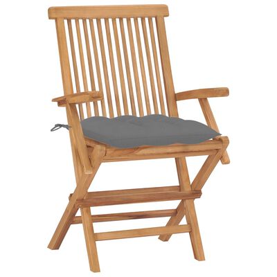 vidaXL Patio Chairs with Gray Cushions 2 pcs Solid Teak Wood