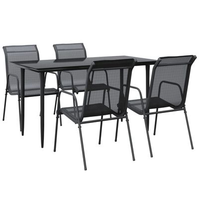 vidaXL 5 Piece Patio Dining Set Black Steel and Textilene