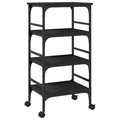 vidaXL Kitchen Trolley Black 17.7"x13.8"x35.2" Engineered Wood