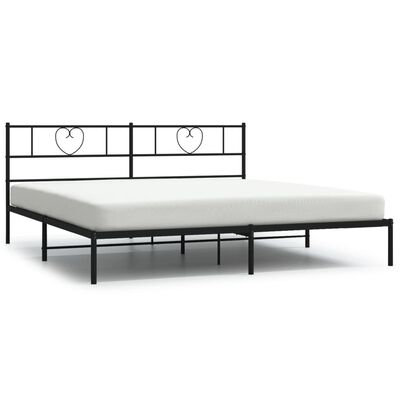 vidaXL Metal Bed Frame without Mattress with Headboard Black 76"x79.9"