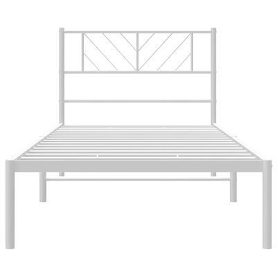 vidaXL Metal Bed Frame without Mattress with Headboard White 39.4"x74.8"