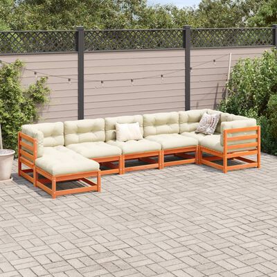 vidaXL 7 Piece Patio Sofa Set Wax Brown Solid Wood Pine