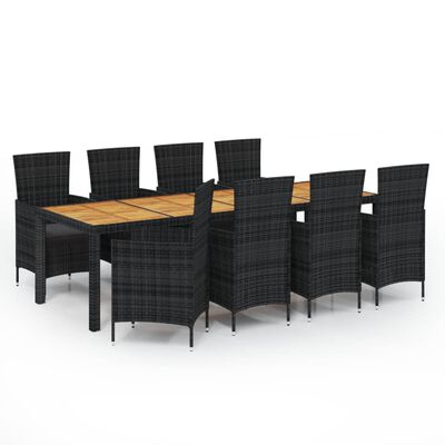 vidaXL 9 Piece Patio Dining Set with Cushions Poly Rattan Black