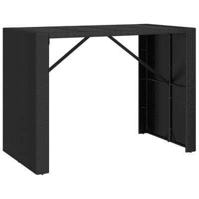 vidaXL Bar Table with Glass Top Black 57.1"x31.5"x43.3" Poly Rattan