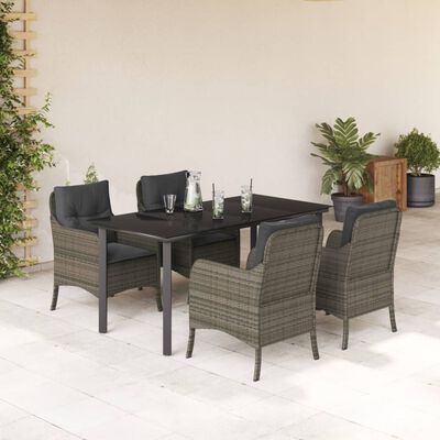 vidaXL 5 Piece Patio Dining Set with Cushions Gray Poly Rattan