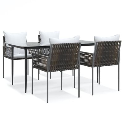 vidaXL 5 Piece Patio Dining Set with Cushions Poly Rattan and Steel