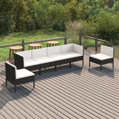 vidaXL 6 Piece Patio Lounge Set with Cushions Poly Rattan Black