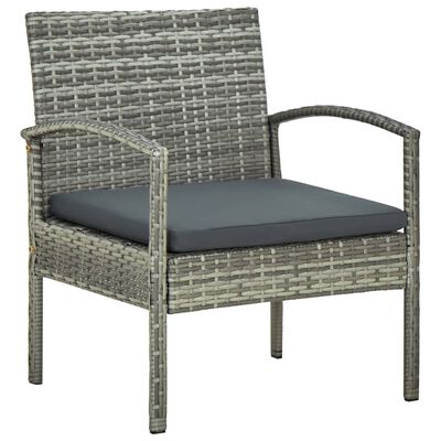 vidaXL 3 Piece Bistro Set with Cushions Poly Rattan Gray