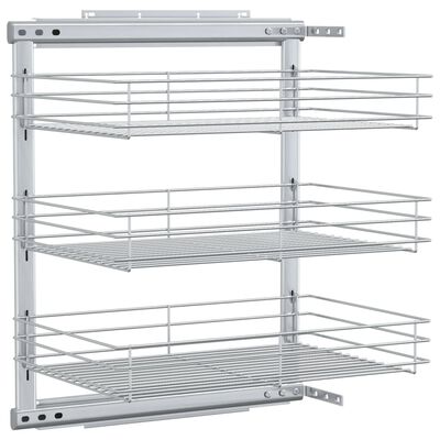 vidaXL 3-Tier Pull-out Kitchen Wire Basket Silver 18.5"x13.8"x22"