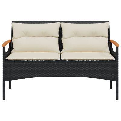 vidaXL Patio Bench with Cushions 45.7"x24.6"x29.1" Black Poly Rattan