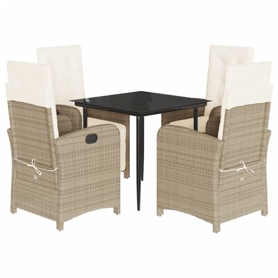 vidaXL 5 Piece Patio Dining Set with Cushions Beige Poly Rattan