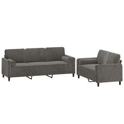 vidaXL 2 Piece Sofa Set with Throw Pillows&Cushions Dark Gray Velvet