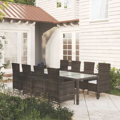 vidaXL 9 Piece Patio Dining Set with Cushions Poly Rattan Brown