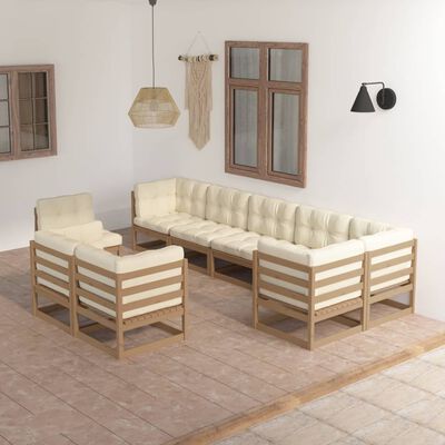 vidaXL 9 Piece Patio Lounge Set with Cushions Solid Pinewood