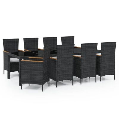 vidaXL 9 Piece Patio Dining Set with Cushions Poly Rattan Black