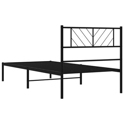 vidaXL Metal Bed Frame without Mattress with Headboard Black 39.4"x74.8"