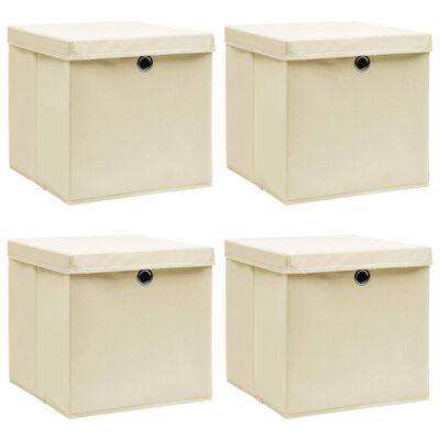 vidaXL Storage Boxes with Lid 4 pcs Cream 12.6"x12.6"x12.6" Fabric