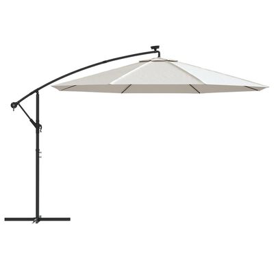 vidaXL Cantilever Garden Parasol with LED Lights and Metal Pole 137.8" Sand