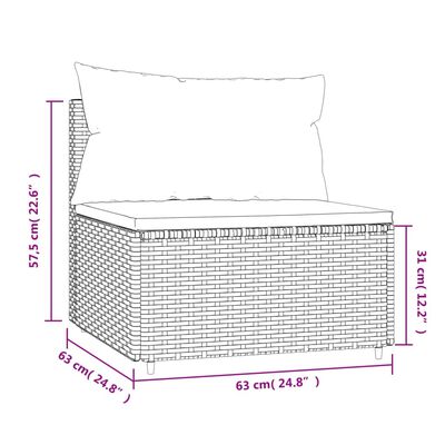 vidaXL Patio Middle Sofa with Cushions Gray Poly Rattan