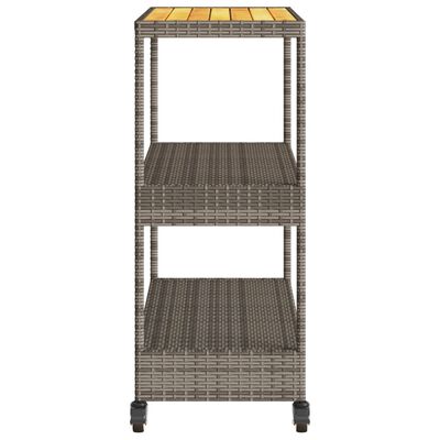 vidaXL Bar Cart 3-Tier Gray Poly Rattan and Solid Wood Acacia