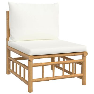 vidaXL 5 Piece Patio Lounge Set with Cream White Cushions Bamboo