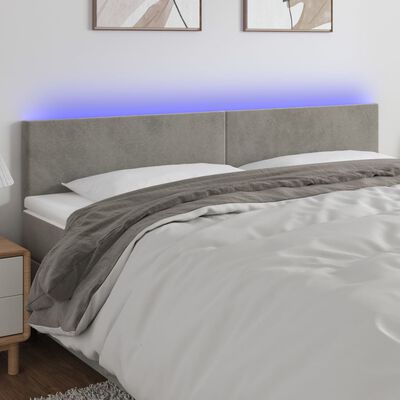 vidaXL LED Headboard Light Gray 78.7"x2"x30.7"/34.6" Velvet