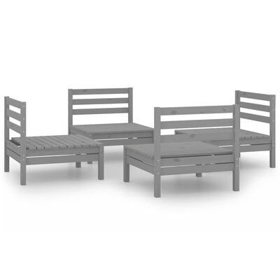 vidaXL 4 Piece Patio Lounge Set Gray Solid Pinewood