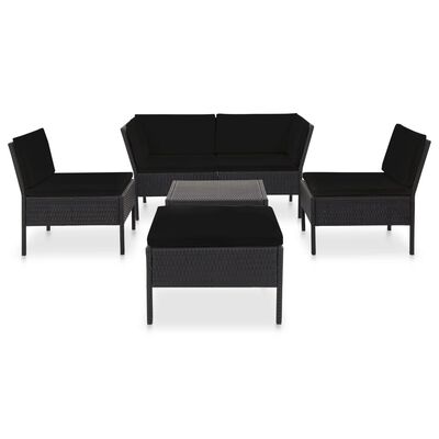 vidaXL 6 Piece Patio Lounge Set with Cushions Poly Rattan Black