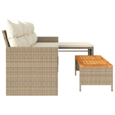 vidaXL Patio Sofa with Table and Cushions L-Shaped Beige Poly Rattan