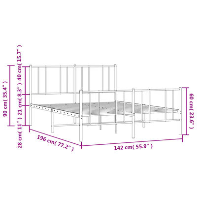 vidaXL Metal Bed Frame without Mattress with Footboard Black 53.1"x74.8"