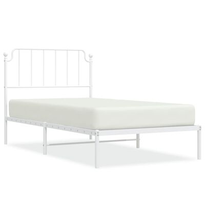 vidaXL Metal Bed Frame without Mattress with Headboard White 39.4"x78.7"