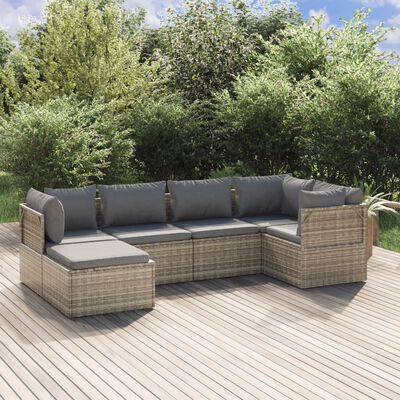 vidaXL 6 Piece Patio Lounge Set with Cushions Gray Poly Rattan