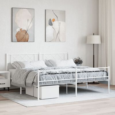 vidaXL Metal Bed Frame without Mattress with Footboard White 72"x83.9"