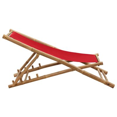 vidaXL Deck Chair Bamboo and Canvas Red