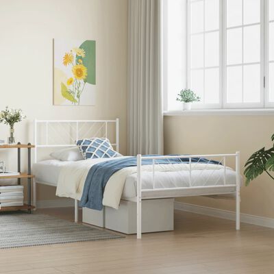 vidaXL Metal Bed Frame without Mattress with Footboard White 39.4"x74.8"