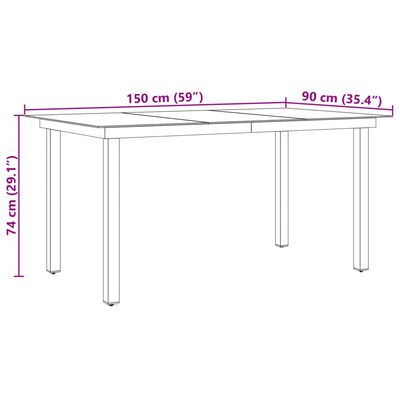 vidaXL Patio Table Black 59.1"x35.4"x29.1" Aluminum and Glass