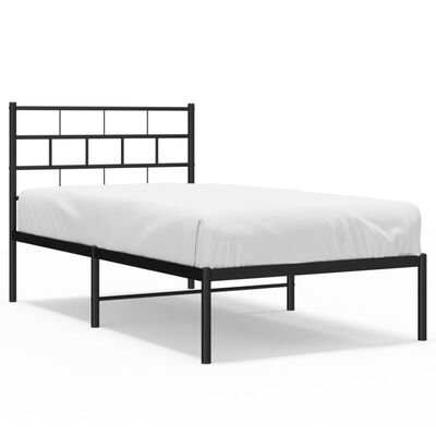 vidaXL Metal Bed Frame without Mattress with Headboard Black 39.4"x78.7"