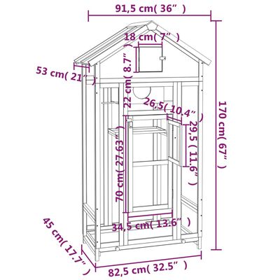 vidaXL Bird House Brown 36"x20.9"x66.9" Solid Wood Pine