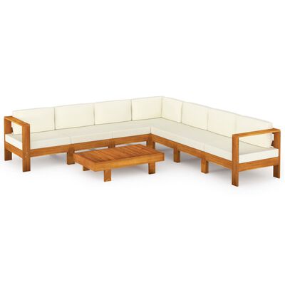 vidaXL 8 Piece Patio Lounge Set with Cream White Cushions Acacia Wood