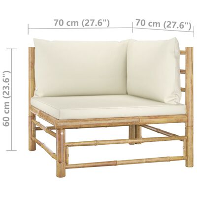 vidaXL 5 Piece Patio Lounge Set with Cream White Cushions Bamboo