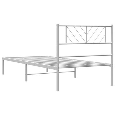 vidaXL Metal Bed Frame without Mattress with Headboard White 39.4"x74.8"